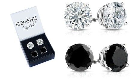 2-Pack Black and White Stud Earrings Set Made with Swarovski Elements