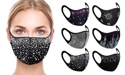 6 Pack: Rhinestone Holiday Bling Face Mask