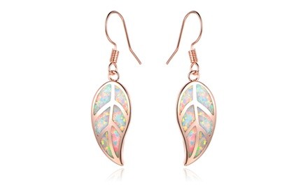 Fire Opal Leaf Earrings in 18K Rose Gold Plating by Peermont