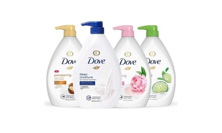 4-Pack Dove Shower Gel Body Wash w/ Pump 34oz/1L