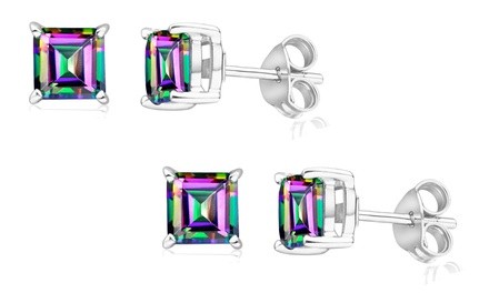 Genuine Rainbow Topaz Princess Cut Stud Earrings by Gemma Luna (1 Pair or 2 Pair)