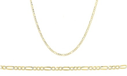 Italian Two Tone Figaro Chain in 14K Gold Plating