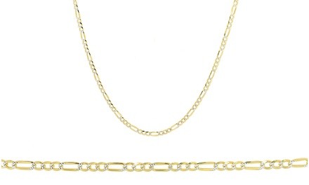 Italian Two Tone Figaro Chain in 14K Gold Plating