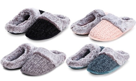 Floopi Women's Soft Cuff Chenille Knit Slippers with Memory Foam