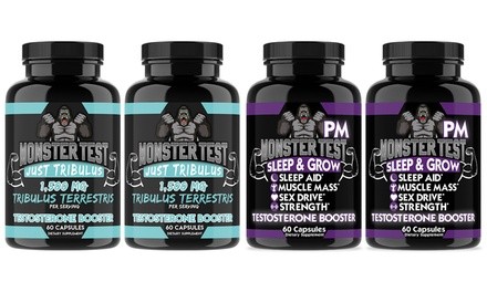 Monster Test Just Tribulus Testosterone Booster and Monster Test PM Sleep Aid 
