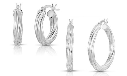 Sterling Silver French Lock Hoop Earrings by Verona 