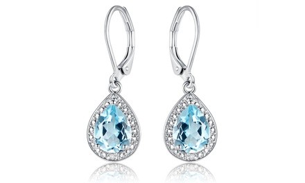 Genuine Blue Topaz & Diamond Accent Teardrop Earrings by GEMBASSY