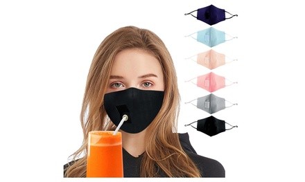 6PCS Adult Reusable Protect Drink Face Mask With Breather Hole for Straw Hole