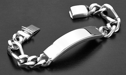Men's Stainless Steel Figaro Chain ID Bracelet