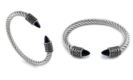 Men's Stainless Steel and Black Onyx Cuff Bracelet