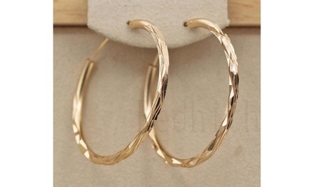 Women 18K Gold Filled Big Hoop Geometry Concave Pageant Earrings