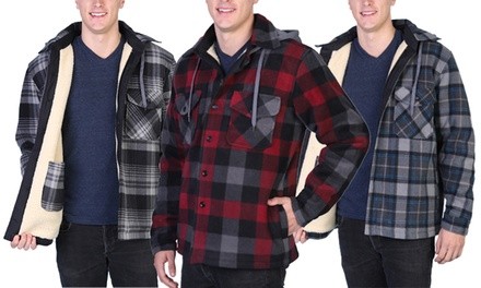 Maxxsel Men's Sherpa Lined Plaid Flannel Hooded Shirt Jacket (S-5XL)