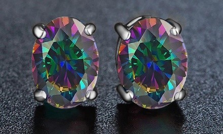 Sterling Silver 2.00 CTTW Genuine Rainbow Topaz Stud Earrings by Valencia Gems