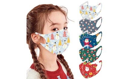 5pc Children Christmas Mouth Mask for ProtectionWashable Earloop Mask