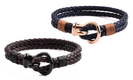 Braided Leather Bracelet with Buckle