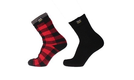 Polar Extreme Men's Red Buffalo Plaid & Black Insulated Thermal Socks (2-Pack)