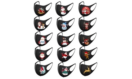 15PCS Adult's Christmas Prints Protection Face Mask Washable Earloop Mask