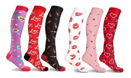 Unisex Valentines Fun Knee-High Compression Socks (3-Pairs)