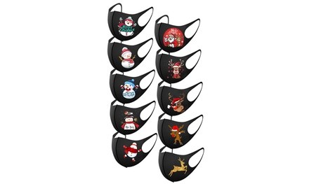 10PCS Adult's Christmas Prints Protection Face Mask Washable Earloop Mask