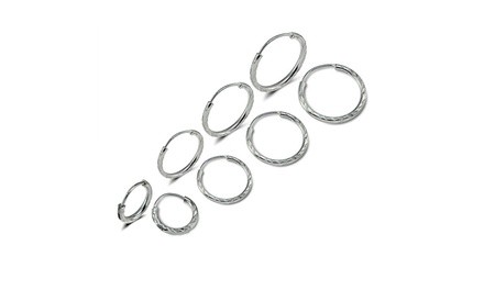 Sterling Silver 10, 12, 14, 16mm Diamond-Cut Endless Hoop Earrings, Set of 4