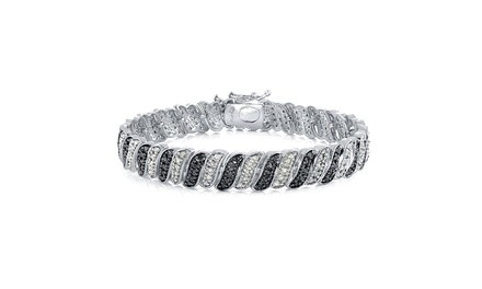 1.00 Carat Black & White Diamond Wave Link Tennis Bracelet