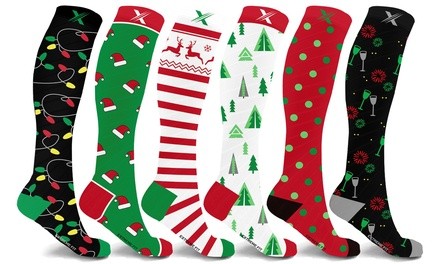XTF Holiday Collection Knee-High Compression Socks (1 or 3 pairs)