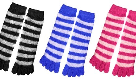 Peach Couture Winter Warm Candy Striped Fuzzy Toe Socks Pack of 3