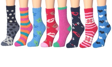 Frenchic Women's Cozy Anti-Skid Soft Fuzzy Crew Socks (4-Pairs)