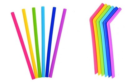 Waloo Reusable Silicone Drinking Straws with Cleaning Brush (4- or 8-Pack)