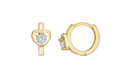Children's Dazzling Kiddos Sterling Silver Cubic Zirconia Heart Hoop Earrings