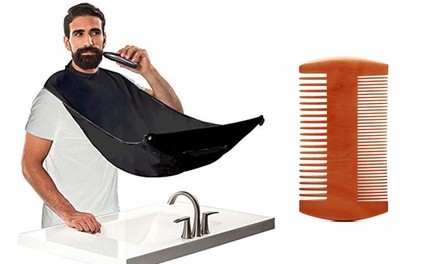 Bathroom Beard Shaving and Trim Bib Apron & Shaping Comb Kit Set