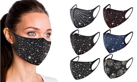 6 Pack: Holiday Bling Rhinestone Face Mask