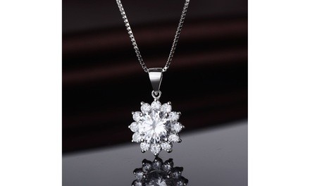 Sterling Silver Sunburst Swarovski Crystal Pendant necklace