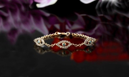 18k Gold Plated Evil Eye Bracelet Made in Swarovski Crystal