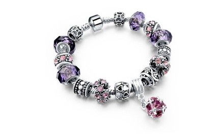 Amethyst Swarovski Elements Crystal and Charm Hanging Ball Bracelet