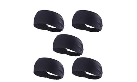 Unisex Sports Fitness Headband and Sweatband (5-Pack Black)