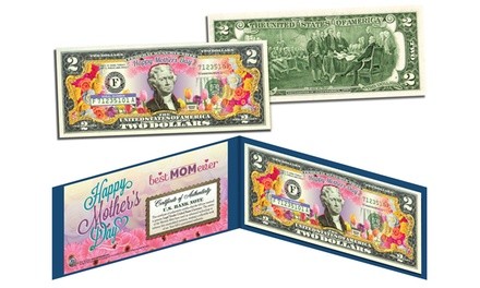 Happy Mother's Day Colorized Two Dollar Bill