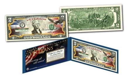 Veterans Day Official U.S. Legal Tender Colorized Two-Dollar Bill