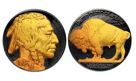 Black Ruthenium Full Date Original Indian Head Buffalo Coin w/ 24K Gold Obverse 