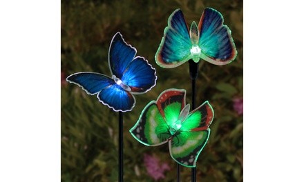 Exhart Solar Fiber Optic Butterfly Garden Stake Six Piece Set, 5 by 26 Inches