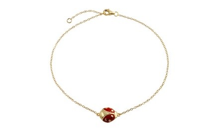 Red Ladybug Anklet Ankle Bracelet 14K Gold Plated 925 Sterling Silver