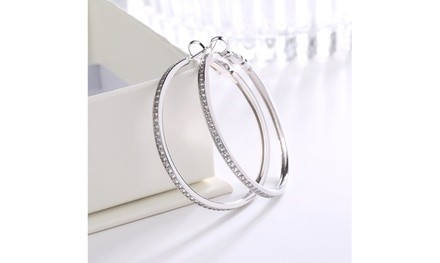 14k Gold or Sterling Silver Large Hoop Earrings with Swarovski Crystals