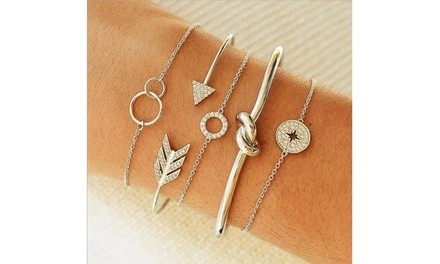 5pcs Simple Circle Diamond Knotted Arrow Opening  Chain Multi-layer Bracelet Set