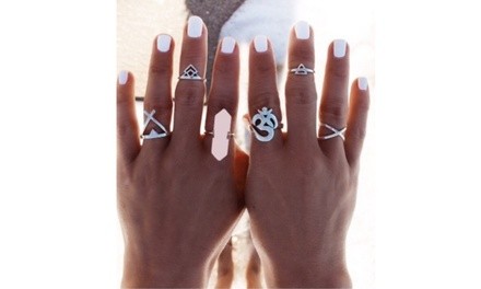 6-Piece Silver Plated Bohemian Ring Set