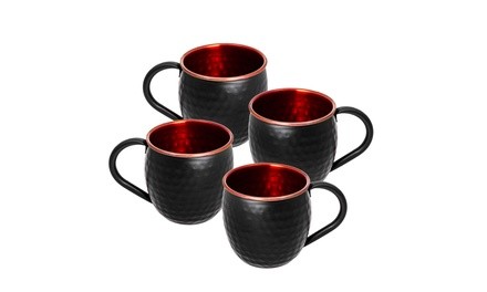 Matte Black Copper Hammered Moscow Mule Mugs Set of 4