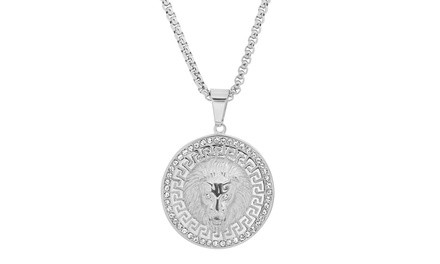 Men's Stainless Steel And 1.20 Cttw CZ Lion Head Pendant by Steeltime