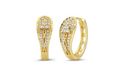 18kt Yellow Gold Micro Pava Simulated Diamond Hoop Earrings