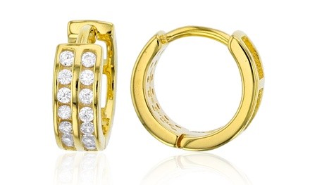 Sterling Silver Yellow 2 Row Channel Set Huggies