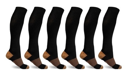 Unisex Copper-Infused Knee-High Compression Socks (6 Pairs)