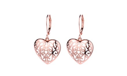 14K Rose Gold Filigree Heart Earring